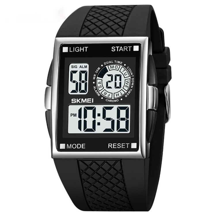 SKMEI 1967 Stainless Steel Buckle PU Strap Waterproof Electronic Watch(Silver and White Machine)