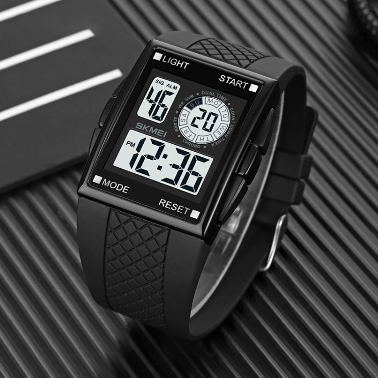 SKMEI 1967 Stainless Steel Buckle PU Strap Waterproof Electronic Watch(Silver and White Machine)