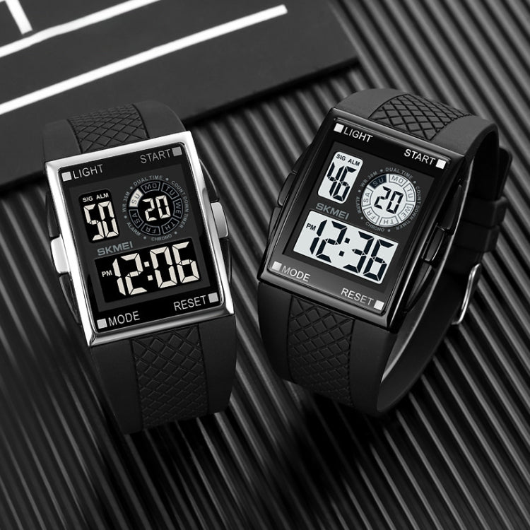SKMEI 1967 Stainless Steel Buckle PU Strap Waterproof Electronic Watch(Silver and White Machine)