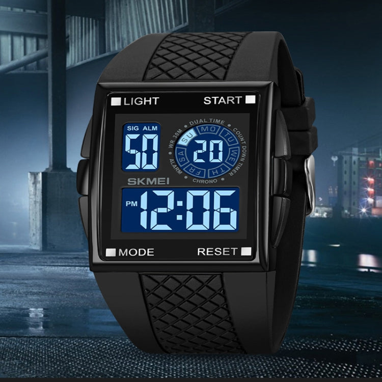 SKMEI 1967 Stainless Steel Buckle PU Strap Waterproof Electronic Watch(Silver and White Machine)
