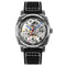 SKMEI 9271 Stainless Steel Buckle Leather Strap Waterproof Mechanical Watch(Black)