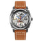 SKMEI 9271 Stainless Steel Buckle Leather Strap Waterproof Mechanical Watch(Brown)