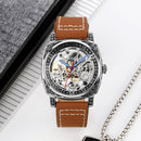 SKMEI 9271 Stainless Steel Buckle Leather Strap Waterproof Mechanical Watch(Brown)