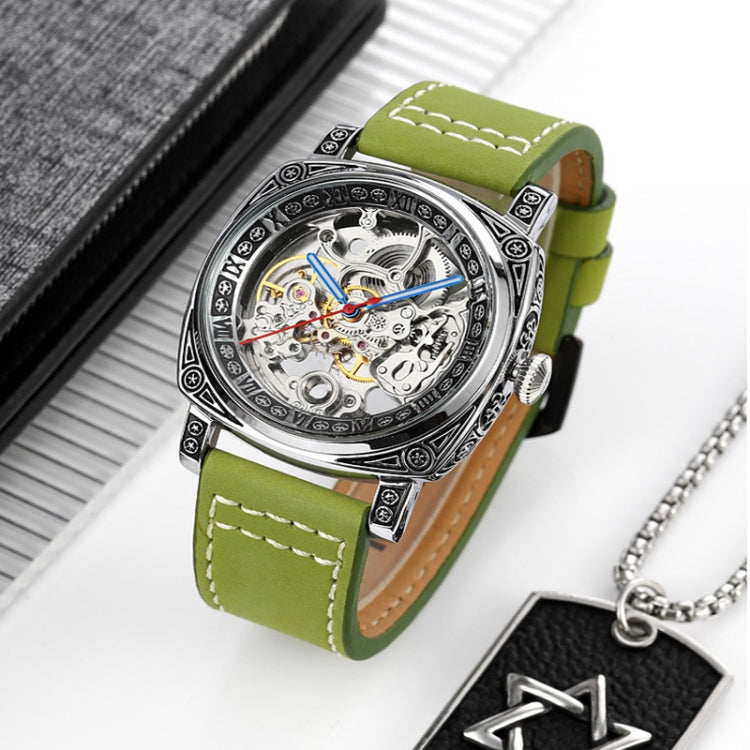 SKMEI 9271 Stainless Steel Buckle Leather Strap Waterproof Mechanical Watch(Brown)