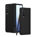 For Samsung Galaxy Z Fold4 Macaron Hinge Phone Case with Stylus Pen Fold Edition & Protective Film(Black)