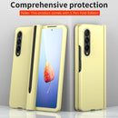 For Samsung Galaxy Z Fold4 Macaron Hinge Phone Case with Stylus Pen Fold Edition & Protective Film(Yellow)