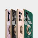 For OPPO Reno5 5G 6D Plating Astronaut Ring Kickstand Phone Case(Light Pink)