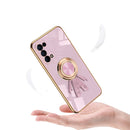For OPPO Reno5 5G 6D Plating Astronaut Ring Kickstand Phone Case(Light Pink)