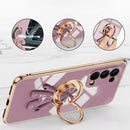 For OPPO Reno5 5G 6D Plating Astronaut Ring Kickstand Phone Case(Light Pink)