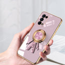 For OPPO Reno5 5G 6D Plating Astronaut Ring Kickstand Phone Case(Light Pink)