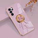 For OPPO Reno6 6D Plating Astronaut Ring Kickstand Phone Case(Light Purple)