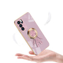 For OPPO Reno6 6D Plating Astronaut Ring Kickstand Phone Case(Light Purple)