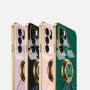 For OPPO Reno6 Pro+ 5G 6D Plating Astronaut Ring Kickstand Phone Case(Night Green)