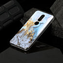For Nokia 7.1 Marble Pattern Soft TPU Protective Case(Sea Blue)