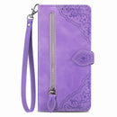 For Samsung Galaxy A22 5G Embossed Flower Shockproof Leather Phone Case(Purple)