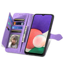 For Samsung Galaxy A22 5G Embossed Flower Shockproof Leather Phone Case(Purple)