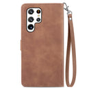 For Samsung Galaxy S22 Ultra 5G Embossed Flower Shockproof Leather Phone Case(Brown)