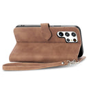 For Samsung Galaxy S22 Ultra 5G Embossed Flower Shockproof Leather Phone Case(Brown)
