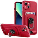 For iPhone 14 Ring Kickstand Card Wallet TPU Phone Case (Red)