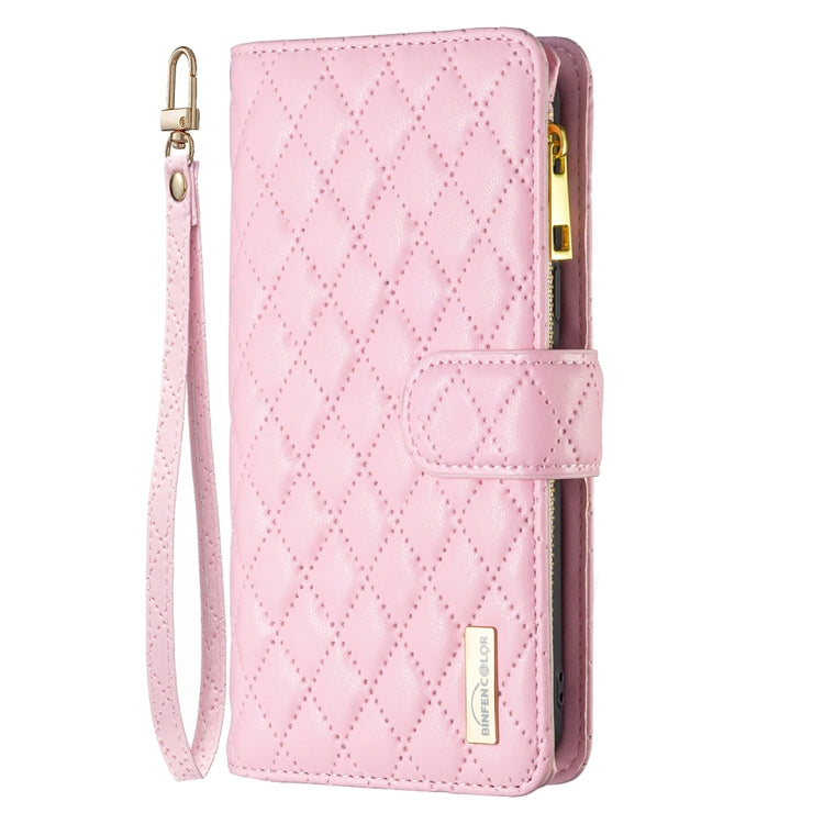 For Samsung Galaxy S21 Ultra 5G Diamond Lattice Zipper Wallet Leather Flip Phone Case(Pink)