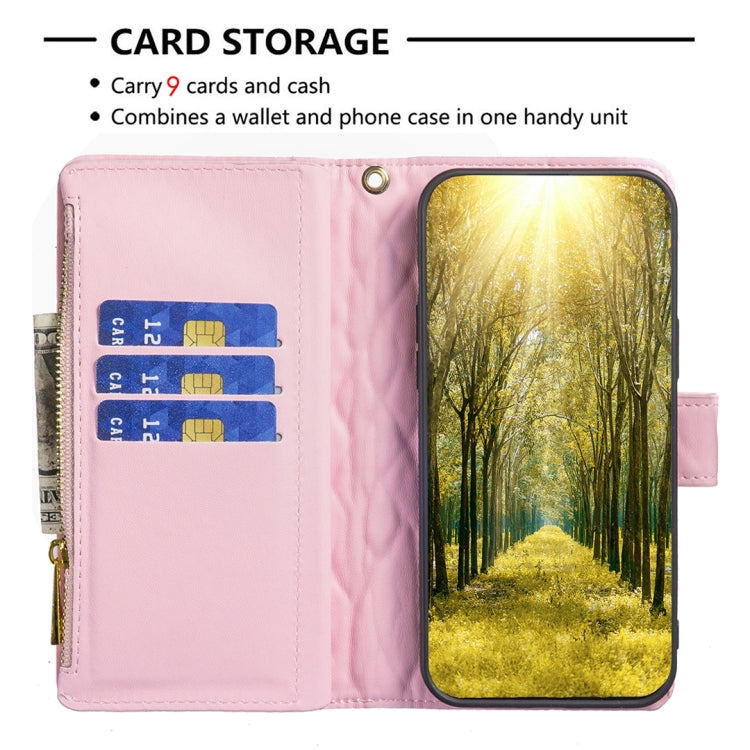 For Samsung Galaxy S21 Ultra 5G Diamond Lattice Zipper Wallet Leather Flip Phone Case(Pink)