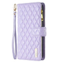 For Samsung Galaxy S21 Ultra 5G Diamond Lattice Zipper Wallet Leather Flip Phone Case(Purple)