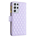 For Samsung Galaxy S21 Ultra 5G Diamond Lattice Zipper Wallet Leather Flip Phone Case(Purple)