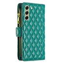 For Samsung Galaxy S21 FE 5G Diamond Lattice Zipper Wallet Leather Flip Phone Case(Green)