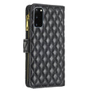 For Samsung Galaxy S20 Diamond Lattice Zipper Wallet Leather Flip Phone Case(Black)
