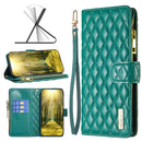 For Samsung Galaxy A12 Diamond Lattice Zipper Wallet Leather Flip Phone Case(Green)
