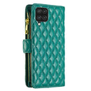 For Samsung Galaxy A12 Diamond Lattice Zipper Wallet Leather Flip Phone Case(Green)