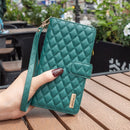For Samsung Galaxy A12 Diamond Lattice Zipper Wallet Leather Flip Phone Case(Green)
