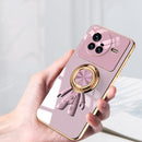 For vivo X80 Pro 6D Plating Astronaut Ring Kickstand Phone Case(Light Pink)