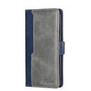 For vivo Y15S Global Contrast Color Side Buckle Leather Phone Case(Blue + Grey)