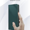 For Samsung Galaxy Z Fold4 Split Type Horizontal Flip Foldable Leather Phone Case(Fiber Black)