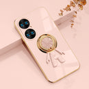 For Huawei P50 Pro 6D Plating Astronaut Ring Kickstand Phone Case(Light Pink)