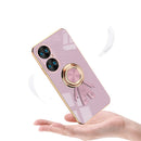 For Huawei P50 Pro 6D Plating Astronaut Ring Kickstand Phone Case(Light Pink)