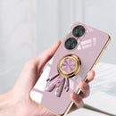 For Huawei P50 Pro 6D Plating Astronaut Ring Kickstand Phone Case(Light Pink)
