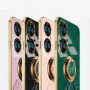 For Huawei P50 6D Plating Astronaut Ring Kickstand Phone Case(Night Green)