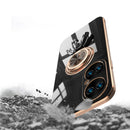 For Huawei P50 6D Plating Astronaut Ring Kickstand Phone Case(Light Pink)