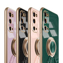 For Samsung Galaxy S20 FE 6D Plating Astronaut Ring Kickstand Phone Case(Night Green)