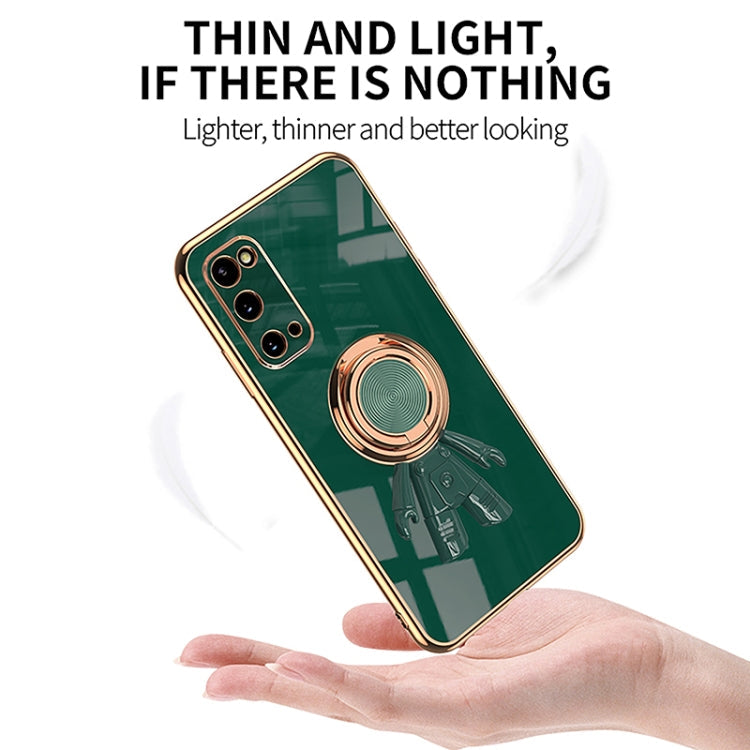 For Samsung Galaxy S20 FE 6D Plating Astronaut Ring Kickstand Phone Case(Night Green)