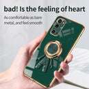 For Samsung Galaxy S20 FE 6D Plating Astronaut Ring Kickstand Phone Case(Night Green)
