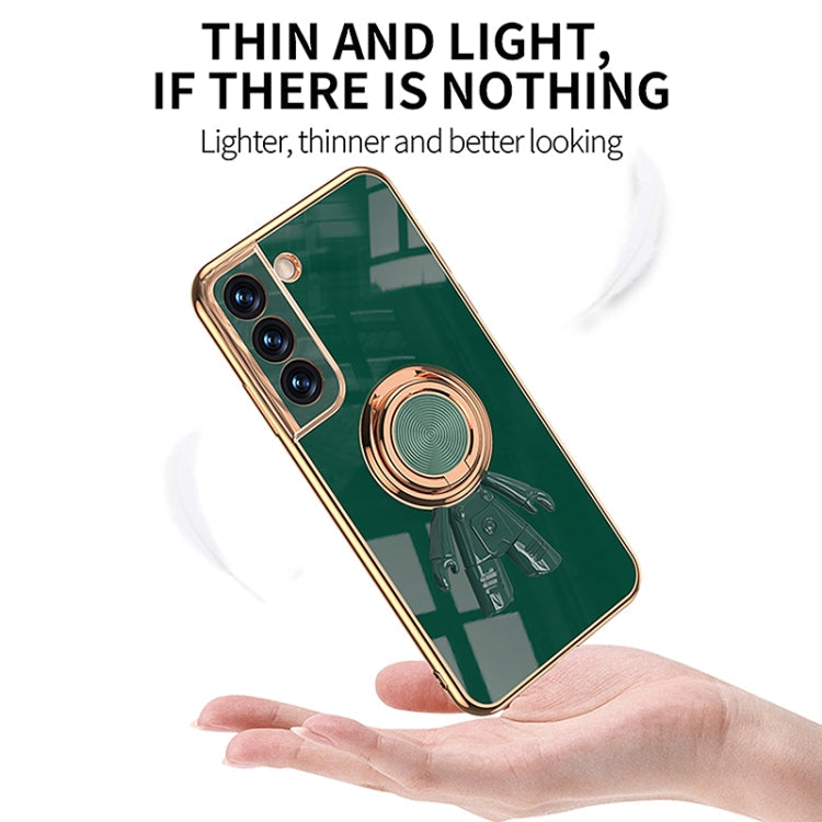 For Samsung Galaxy S21 Ultra 5G 6D Plating Astronaut Ring Kickstand Phone Case(Black)