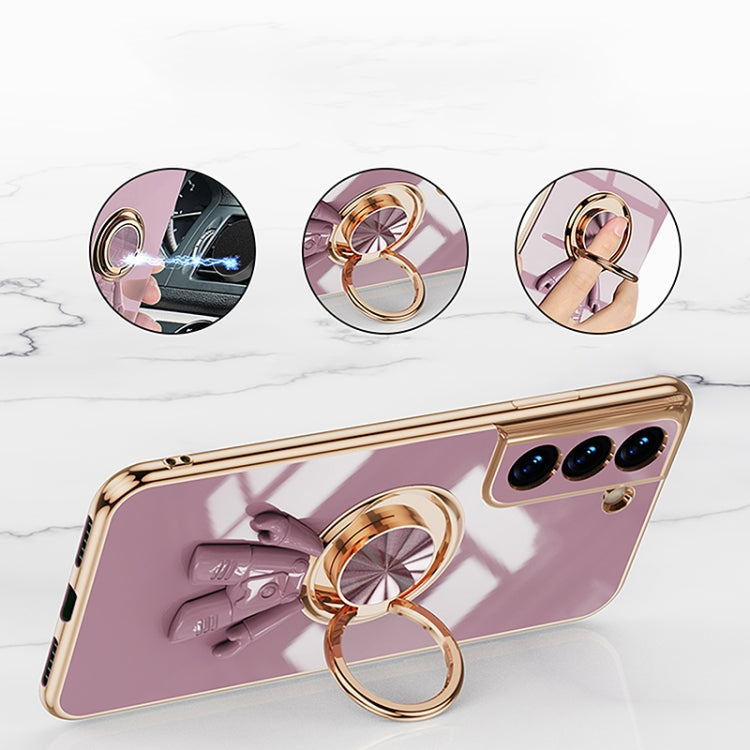 For Samsung Galaxy S21 Ultra 5G 6D Plating Astronaut Ring Kickstand Phone Case(Black)