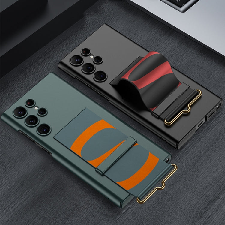 For Samsung Galaxy S22 Ultra 5G GKK Ultra-thin Wristband Holder Phone Case(Carbon Fiber)