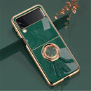 For Samsung Galaxy Z Flip4 6D Plating Astronaut Ring Kickstand Phone Case(Dark Green)