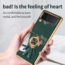 For Samsung Galaxy Z Flip4 6D Plating Astronaut Ring Kickstand Phone Case(Dark Green)