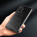 For Samsung Galaxy Z Fold4 Crocodile Texture Leather Folding Protective Case(Blue)