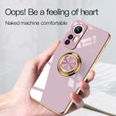 For Xiaomi 12 Lite 6D Electroplating Full Coverage Silicone Phone Case with Magnetic Ring Holder(Light Pink)